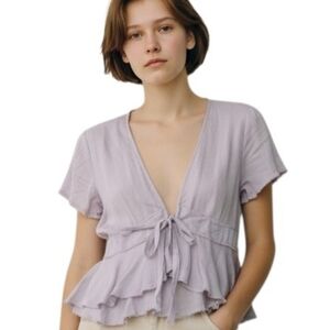 We The Free Lavender Tie-Front Peplum Top